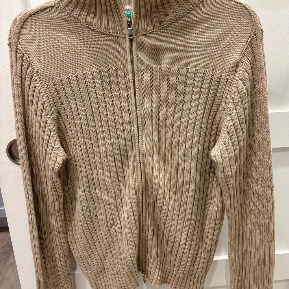 United Colors Of Benetton Beige Ribbed Zip-Up Cardigan